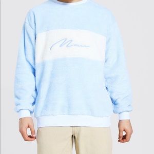 Men’s blue, fleece, crew neck sweatshirt, pullover